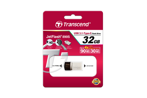 Bild von Transcend JetFlash 890 32GB USB-Stick USB Type-A / USB Type-C 3.2 Gen 1 (3.1 Gen 1) Schwarz, Silber