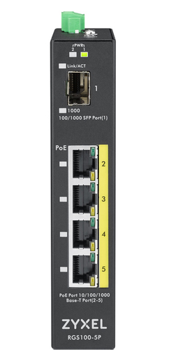 Bild von Zyxel RGS100-5P Unmanaged L2 Gigabit Ethernet (10/100/1000) Power over Ethernet (PoE) Schwarz