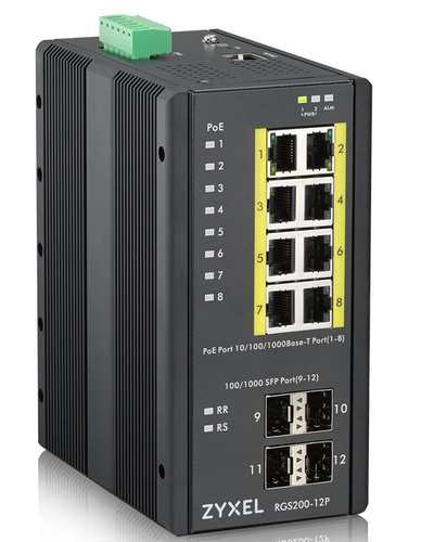 Bild von Zyxel RGS200-12P Managed L2 Gigabit Ethernet (10/100/1000) Power over Ethernet (PoE) Schwarz