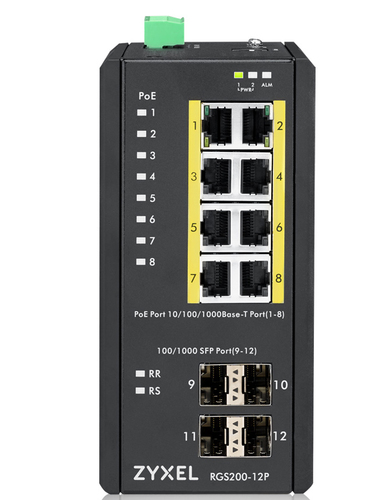 Bild von Zyxel RGS200-12P Managed L2 Gigabit Ethernet (10/100/1000) Power over Ethernet (PoE) Schwarz