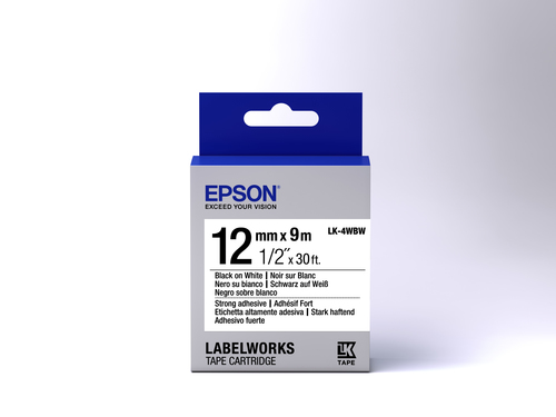 Bild von Epson Etikettenkassette LK-4WBW - Stark haftend - schwarz auf weiß - 12mmx9m