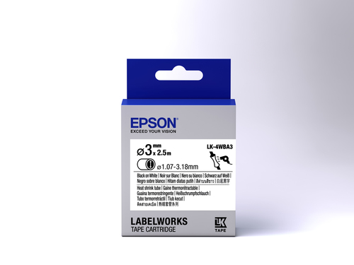Bild von Epson Etikettenkassette LK-4WBA3 - Schrumpfschlauch - schwarz auf weiß - 3mm Durchmesser (2,5m)