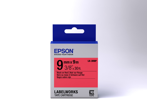 Bild von Epson Etikettenkassette LK-3RBP - Pastell - schwarz auf rot - 9mmx9m