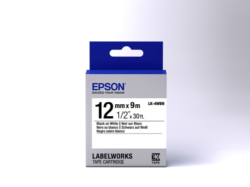 Bild von Epson Etikettenkassette LK-4WBN - Standard - schwarz auf weiß - 12mmx9m