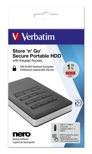 Bild von Verbatim Store n Go Secure Portable Festplatte 2 TB mit Code-Zugang