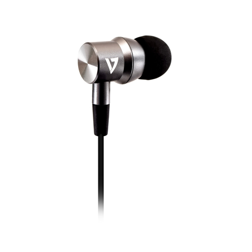 Bild von V7 Geräuschunterdrückende Stereo In-Ear Kopfhhörer mit 3,5-mm-Anschluss und integriertem Mikrofon, für iPad, iPhone, MP3-Player, iPod, iPad, Tablet, Smartphone, Laptop, Computer, Chromebook, PC, Aluminium