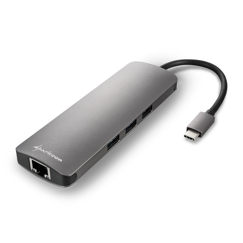 Bild von Sharkoon USB 3.0 Type C Combo Adapter Schnittstellenkarte/Adapter HDMI, RJ-45, USB 3.2 Gen 1 (3.1 Gen 1)