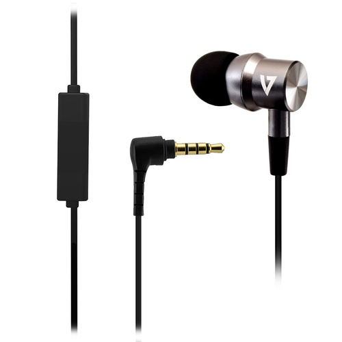 Bild von V7 Geräuschunterdrückende Stereo In-Ear Kopfhhörer mit 3,5-mm-Anschluss und integriertem Mikrofon, für iPad, iPhone, MP3-Player, iPod, iPad, Tablet, Smartphone, Laptop, Computer, Chromebook, PC, Aluminium