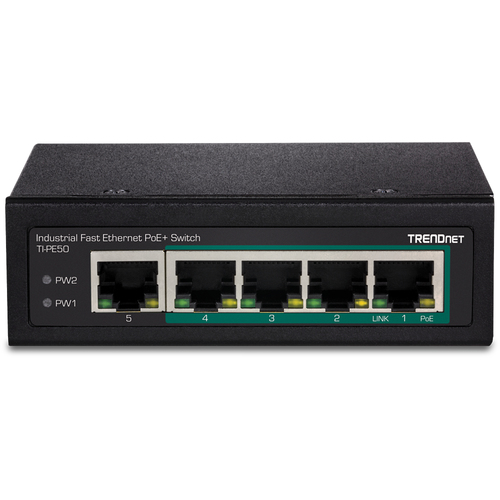 Bild von Trendnet TI-PE50 Netzwerk-Switch Unmanaged Fast Ethernet (10/100) Power over Ethernet (PoE) Schwarz