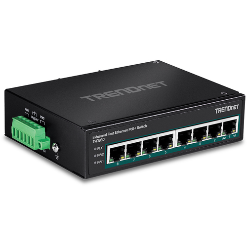 Bild von Trendnet TI-PE80 Netzwerk-Switch Unmanaged Fast Ethernet (10/100) Power over Ethernet (PoE) Schwarz