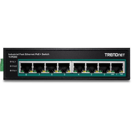 Bild von Trendnet TI-PE80 Netzwerk-Switch Unmanaged Fast Ethernet (10/100) Power over Ethernet (PoE) Schwarz