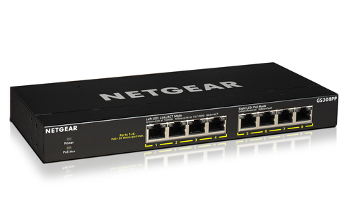 Bild von NETGEAR GS308PP Unmanaged Gigabit Ethernet (10/100/1000) Power over Ethernet (PoE) Schwarz