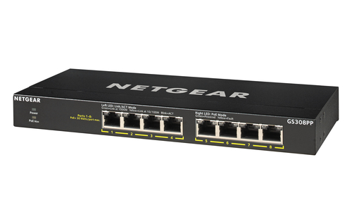 Bild von NETGEAR GS308PP Unmanaged Gigabit Ethernet (10/100/1000) Power over Ethernet (PoE) Schwarz