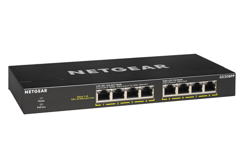 Bild von NETGEAR GS308PP Unmanaged Gigabit Ethernet (10/100/1000) Power over Ethernet (PoE) Schwarz