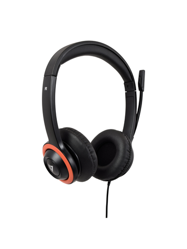 Bild von V7 Safesound Schüler-Headset mit Mikrofon, Lautstärkenbegrenzung, antimikrobiell, 2 m USB-Kabel, Notebook, Computer, PC – schwarz, rot