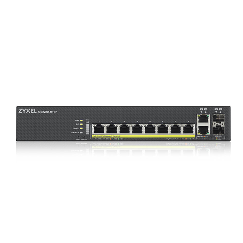 Bild von Zyxel GS2220-10HP-EU0101F Netzwerk-Switch Managed L2 Gigabit Ethernet (10/100/1000) Power over Ethernet (PoE) Schwarz