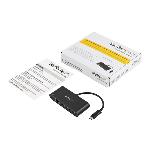 Bild von StarTech.com USB-C auf Ethernet Adapter mit 3 Port USB 3.0 Hub und Stromversorgung