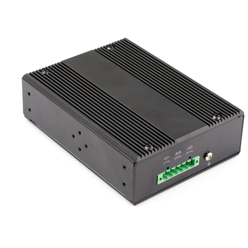 Bild von StarTech.com Industrial 6 Port Gigabit Ethernet Switch - 4 PoE RJ45 +2 SFP Slots 30W PoE+ 12-48VDC 10/100/1000 Power Over Ethernet LAN Switch -40&deg;C bis 75&deg;C Hutschienenmontage