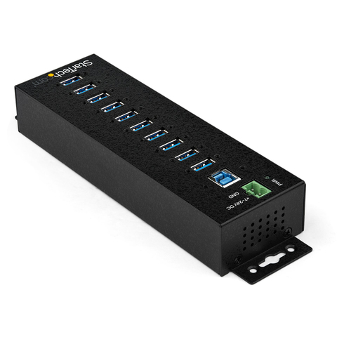 Bild von StarTech.com 10 Port USB 3.0 Hub mit Netzteil - Industrieller USB-A Hub aus Metall mit ESD und 350W Überspannungsschutz - Din/Wand/Schreibtischmontage - Hochgeschwindigkeits USB 3.2 Gen 1 (5Gbit/s) Hub