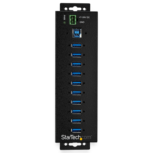 Bild von StarTech.com 10 Port USB 3.0 Hub mit Netzteil - Industrieller USB-A Hub aus Metall mit ESD und 350W Überspannungsschutz - Din/Wand/Schreibtischmontage - Hochgeschwindigkeits USB 3.2 Gen 1 (5Gbit/s) Hub