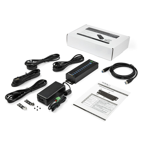 Bild von StarTech.com 10 Port USB 3.0 Hub mit Netzteil - Industrieller USB-A Hub aus Metall mit ESD und 350W Überspannungsschutz - Din/Wand/Schreibtischmontage - Hochgeschwindigkeits USB 3.2 Gen 1 (5Gbit/s) Hub