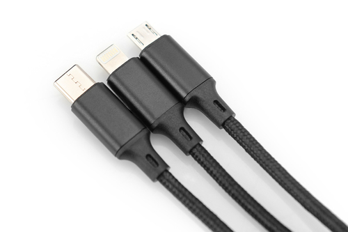 Bild von ASSMANN Electronic AK-300160-010-S USB Kabel 1 m USB A USB C/Micro-USB B/Lightning Schwarz