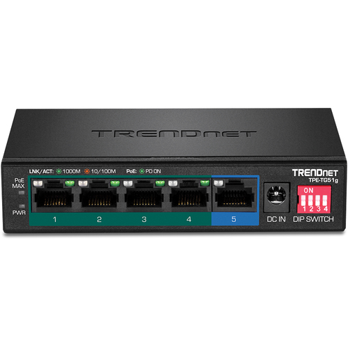 Bild von Trendnet TPE-TG51G Netzwerk-Switch Gigabit Ethernet (10/100/1000) Power over Ethernet (PoE) Schwarz