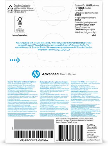 Bild von HP Advanced Fotopapier glänzend, 250 g/m2, 10 x 15 cm (101 x 152 mm), 100 Blatt