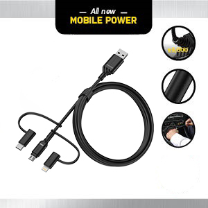 Bild von OtterBox 3in1 USBA-Micro/Lightning/USBC cable, schwarz