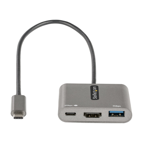 Bild von StarTech.com USB-C Multiport Adapter, USB-C auf HDMI 4K Anschluss, 100W PD, USB 3.0 Hub 5Gbit/s (1xTyp-C/ 1xA), USB-C zu HDMI Dock/Reiseadapter mit Stromversorgung, Laptop Dockingstation