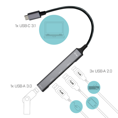 Bild von i-tec Metal USB-C HUB 1x USB 3.0 + 3x USB 2.0
