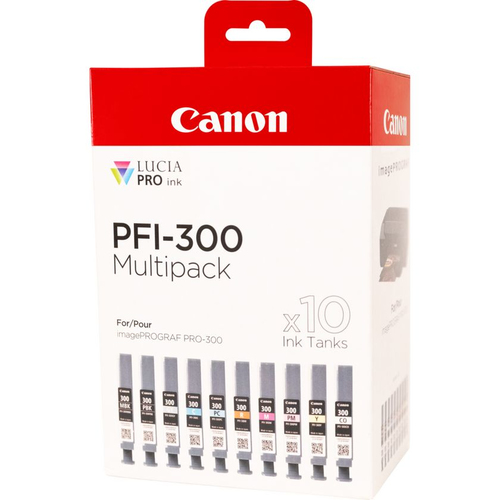Bild von Canon PFI-300 Druckerpatrone 10 Stück(e) Original Schwarz, Blau, Cyan, Grau, Magenta, Foto schwarz, Foto magenta, Rot, Gelb