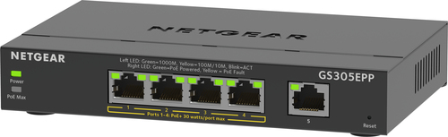 Bild von NETGEAR 5-Port Gigabit Ethernet High-Power PoE+ Plus Switch (GS305EPP) Managed L2/L3 Gigabit Ethernet (10/100/1000) Power over Ethernet (PoE) Schwarz