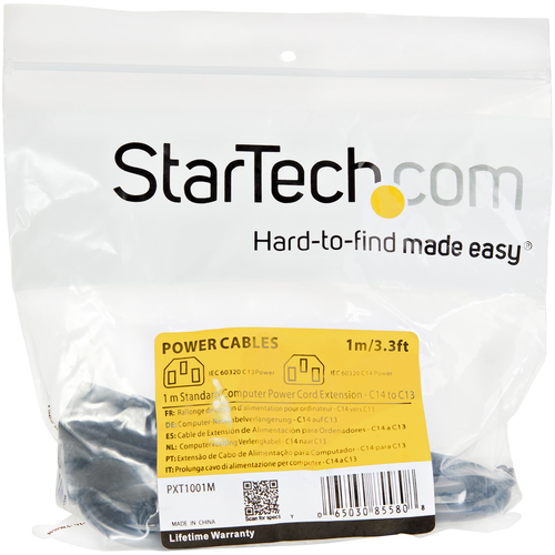 Bild von StarTech.com 1 m Stromkabel Verlängerung, C14 auf C13, 10A 125V, 18AWG, Stromkabel Verlängerung für Computer, IEC-320-C14 auf IEC-320-C13 AC Netzteil Stromkabel Verlängerung, UL gelistet