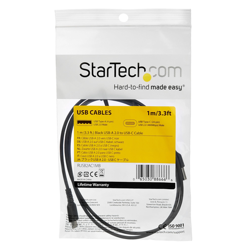 Bild von StarTech.com 1m USB-C Ladekabel - Langlebiges USB 2.0 Typ C zu USB C Datenübertragungs-/Schnellladekabel - TPE Mantel Aramidfaser M/M 60W Schwarz - Samsung S10 S20 iPad Pro MS Surface