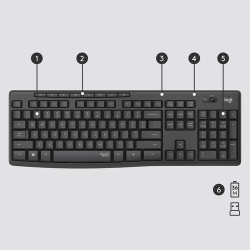 Bild von Logitech MK295 Silent Wireless Combo Tastatur Maus enthalten Büro USB QWERTY US International Graphit