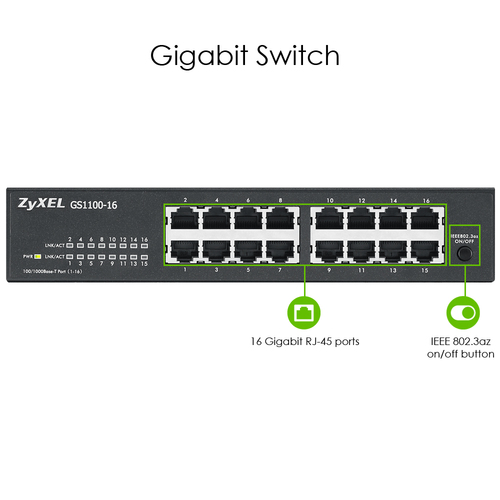 Bild von Zyxel GS1100-16 Unmanaged Gigabit Ethernet (10/100/1000)