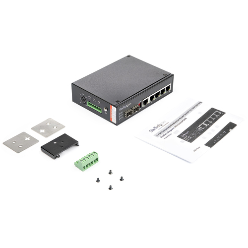 Bild von StarTech.com Industrial 6 Port Gigabit Ethernet Switch - 4 PoE RJ45 +2 SFP Slots 30W PoE+ 48VDC 10/100/1000 Power Over Ethernet LAN Switch -40&deg;C bis 75&deg;C Hutschienenmontage