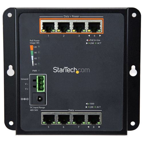 Bild von StarTech.com Industrial 8 Port Gigabit PoE Switch - 4 x PoE+ 30W - Power Over Ethernet - GbE Layer/L2 Managed Switch - Rugged High Power Gigabit Network Switch IP-30/-40C bis +75C