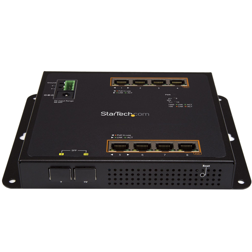 Bild von StarTech.com Industrial 8 Port Gigabit PoE+ Switch m/2 SFP MSA Slots - 30W - Layer/L2 Switch GbE Managed - Rugged High Power Gigabit Ethernet Network Switch IP-30/-40 C bis 75 C