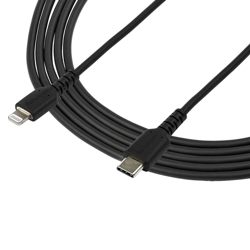 Bild von StarTech.com 2m strapazierfähiges schwarzes USB-C auf Lightning-Kabel - Hochbelastbare, robuste Aramidfaser - USB Typ-C auf Lightningkabel - Lade-/Synchronisationskabel - Apple MFi-zertifiziert iPad/iPhone 12