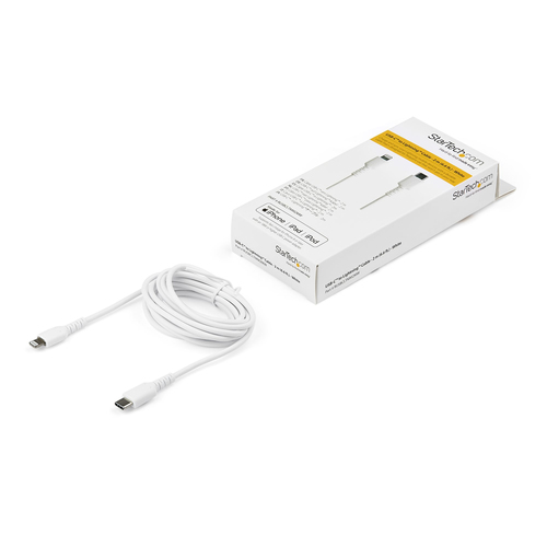 Bild von StarTech.com 2m strapazierfähiges weißes USB-C auf Lightning-Kabel - Hochbelastbare, robuste Aramidfaser - USB Typ-C auf Lightningkabel - Lade-/Synchronisationskabel - Apple MFi-zertifiziert iPad/iPhone 12