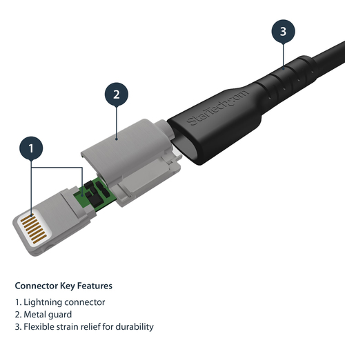 Bild von StarTech.com 2m strapazierfähiges schwarzes USB-A auf Lightning-Kabel - Hochbelastbare, robuste Aramidfaser - USB Typ-A auf Lightningkabel - Lade-/Synchronisationskabel - Apple MFi-zertifiziert iPad/iPhone 12