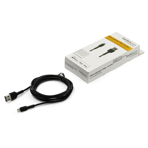 Bild von StarTech.com 2m strapazierfähiges schwarzes USB-A auf Lightning-Kabel - Hochbelastbare, robuste Aramidfaser - USB Typ-A auf Lightningkabel - Lade-/Synchronisationskabel - Apple MFi-zertifiziert iPad/iPhone 12