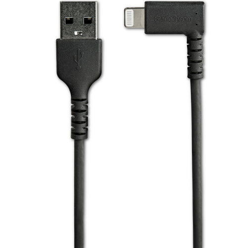 Bild von StarTech.com 2m strapazierfähiges schwarzes USB auf Lightning-Kabel - 90° rechtwinkliges USB Lightning Ladekabel mit Aramidfaser - Synchronisationskabel - Apple MFi-zertifiziert iPad/iPhone 12