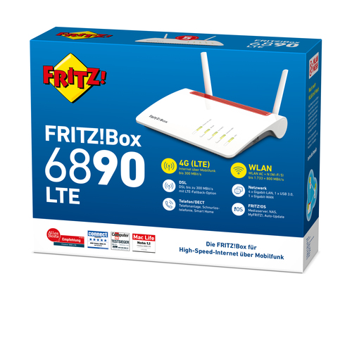 Bild von FRITZ!Box 6890 LTE WLAN-Router Gigabit Ethernet Dual-Band (2,4 GHz/5 GHz) 4G Schwarz, Rot, Weiß