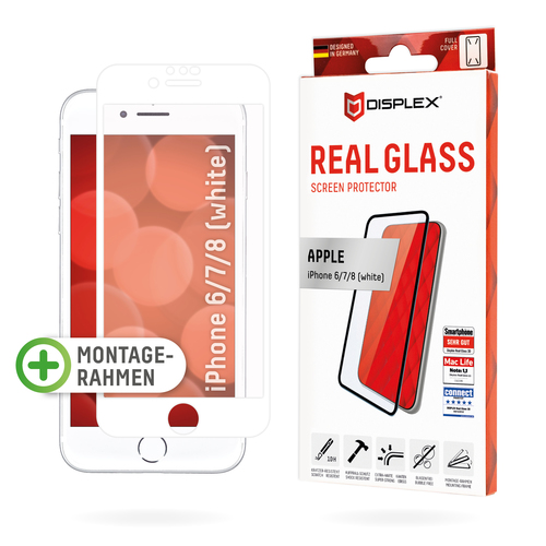 Bild von Displex Full Cover Panzerglas (10H) für Apple iPhone 6/7/8 (White), Montagerahmen, volle Displayabdeckung, Tempered Glas, kratzer-resistente Schutzfolie, hüllenfreundlich