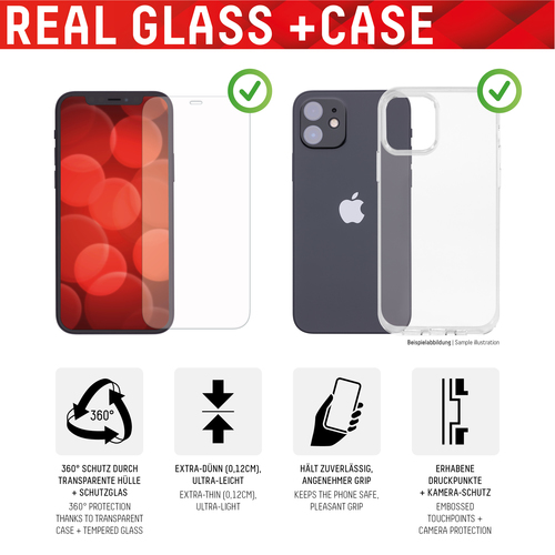 Bild von Displex Panzerglas (10H) + Case für Apple iPhone 13 mini, Montagesticker, + Case, Tempered Glas, kratzer-resistente Schutzfolie