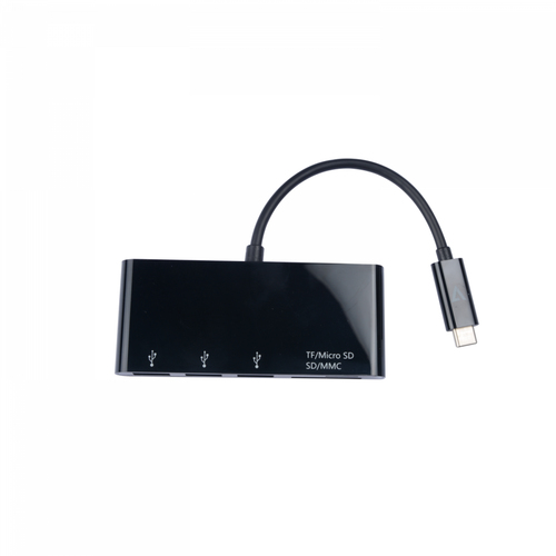 Bild von V7 USB-Adapter USB-C (m) auf 3x USB 3.0 A (f), MicroSD, SD/MMC, schwarz