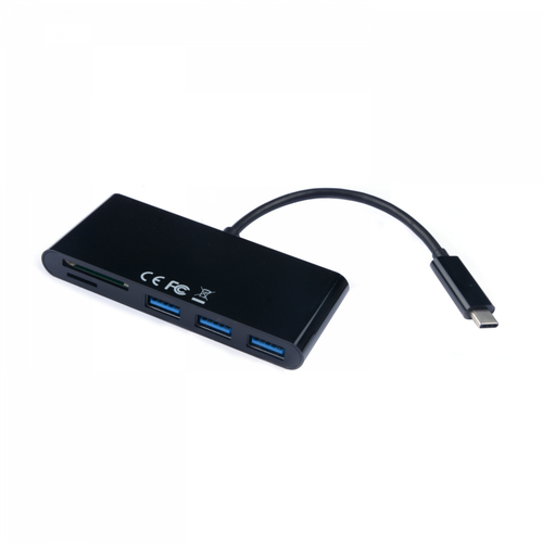 Bild von V7 USB-Adapter USB-C (m) auf 3x USB 3.0 A (f), MicroSD, SD/MMC, schwarz